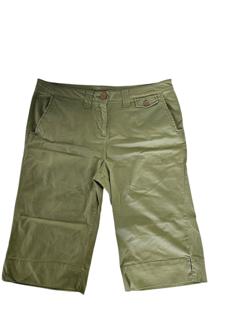 WOOLRICH WOMENS CAPRIS PANTS SIZE 14 Olive Green Cotton Bermuda Shorts